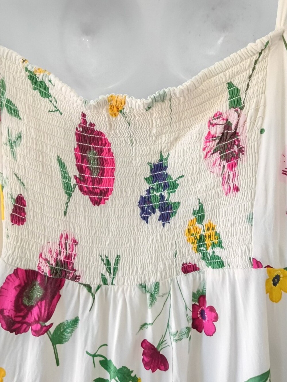 Old Navy Floral Spaghetti-Strap Midi Dress White with Pink Yellow Blooms Summer - Picture 5 of 10